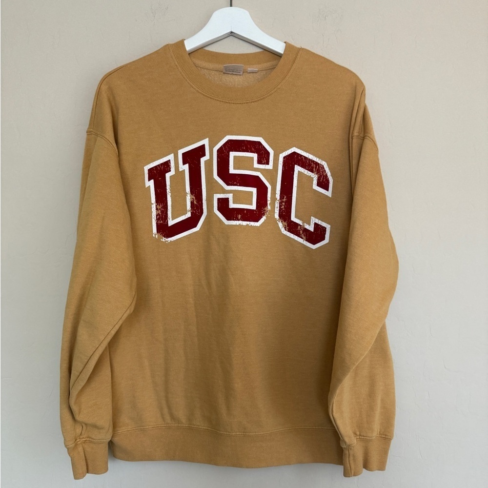 USC Goodie Two Sleeves College Pullover Crewneck Graphic Sweatshirt Small Gold - Picture 2 of 8